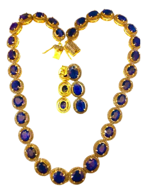 Bochic “Capri” Vintage Blue Sapphire & Diamond Necklace & Earrings Set 18K Gold