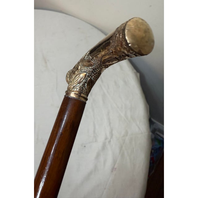 Antique 19th Century Victorian Chased Yellow Gold Filled Wood Walking Stick Cane For Sale - Image 11 of 13