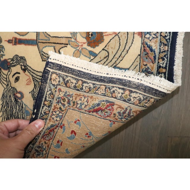 Vintage Zabihi Collection Persian Nain Pictorial Lady with a Banjo Rug - 1'5" x 1'9" For Sale - Image 4 of 6