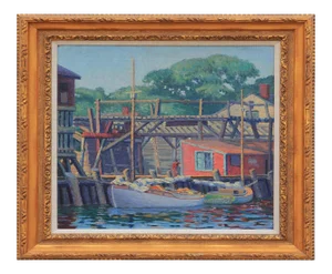 "Gloucester Docks" Impressionist Boat Seascape Early 20th Century