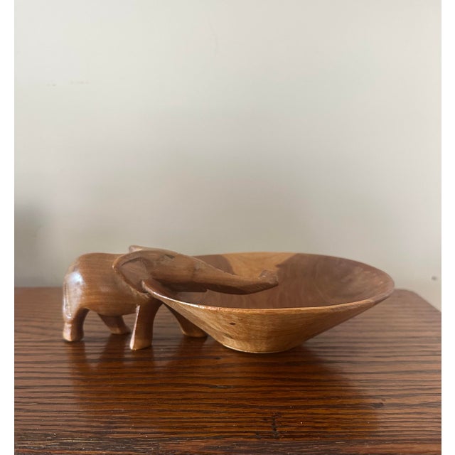 African Mid-Century African Hand-Carved Wooden Elephant Catchall Bowl For Sale - Image 3 of 6