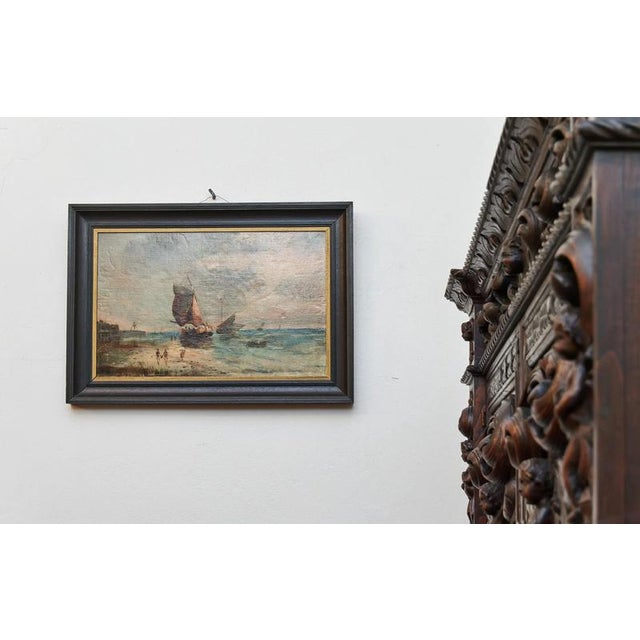 2000 - 2009 Dutch School Artist, Fishing Boats on the Beach, Oil on Wood Panel, Framed For Sale - Image 5 of 6