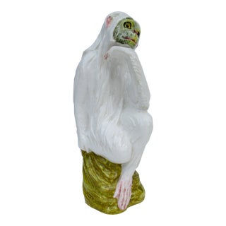 Vintage C.1950's Italian Hollywood Regency White Porcelain Ceramic Hand-Painted Monkey For Sale