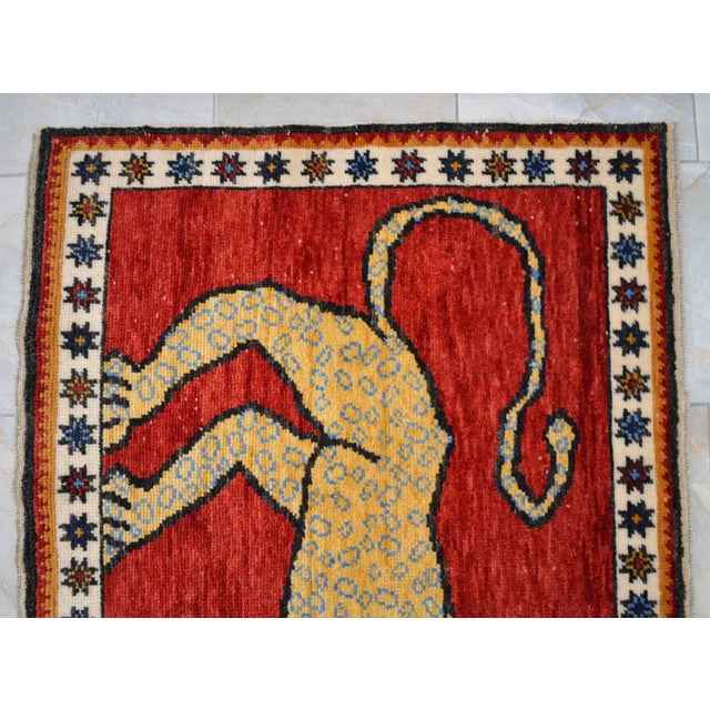 Quirky Lion Oushak Rug 3x5, Whimsical Folk Art Wool Rug, Terracotta Red Turkish Area Rug, Small Hand Knotted Leopard Rug for Entryway 3'5" X 5'1" For Sale - Image 13 of 16