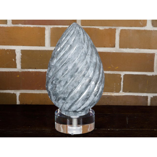 French 1920s Zinc Pinecone Shaped Decorative Element on Circular Lucite Base For Sale - Image 9 of 10