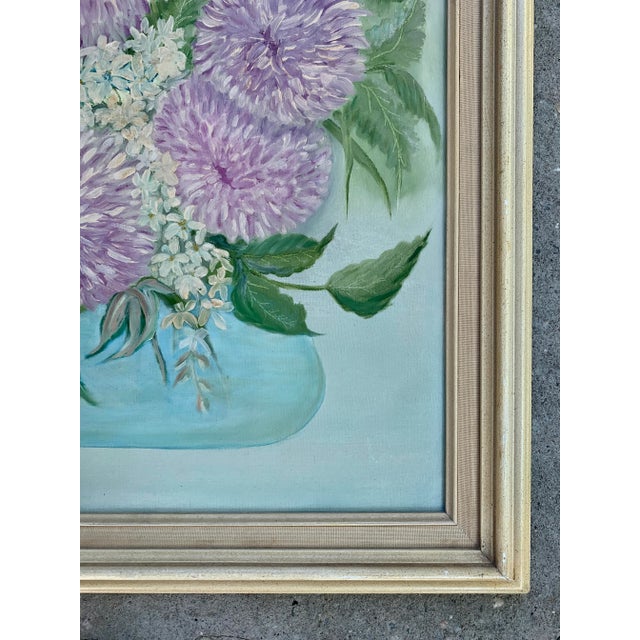 1960’s Purple Mum Floral Arrangement Still Life Painting- Framed For Sale In Charleston - Image 6 of 9