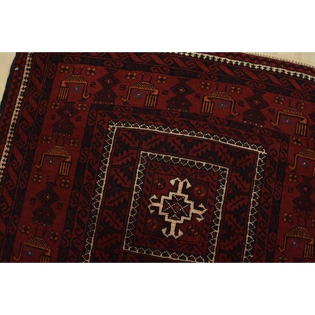 Baloch Rug 3’9” X 6’7” Red Wool Vintage Tribal Hand-Knotted Oriental Carpet For Sale In Philadelphia - Image 6 of 13