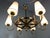 Large unusual chandelier, Finland. Brass and black frame with 6 arms with large E27 fittings. White polyester shades with...
