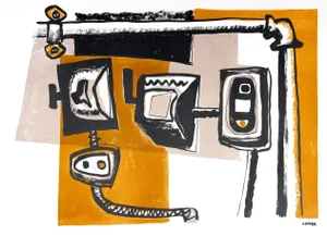 Jerry Opper Mid Century Mechanical Lithograph, Circa 1950s Circa Late 1940s- Early 1950s