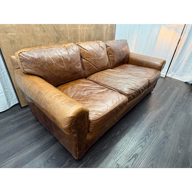 Rh Original Lancaster Leather 3-Cushion Sofa – 7' Petite 38"d | Italian Brompton Cocoa | Down-Feather | Pre-Owned For Sale - Image 12 of 18