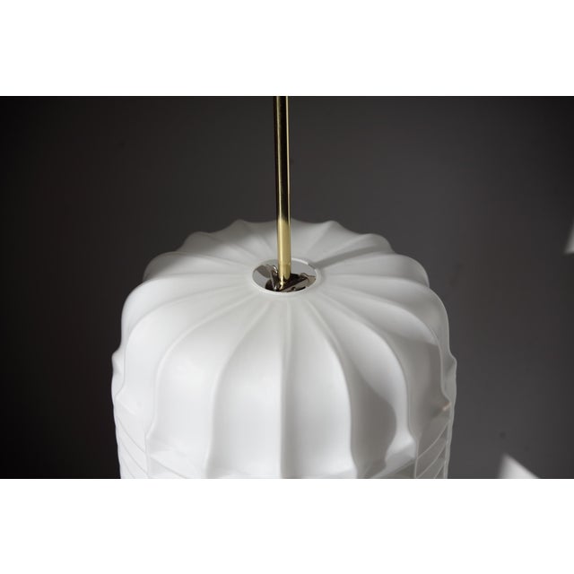 1960s Space Age Opaline and Brass Pendant Light from Osvetlovaci Sklo V.M., Former Czechoslovakia, 1960s For Sale - Image 5 of 13