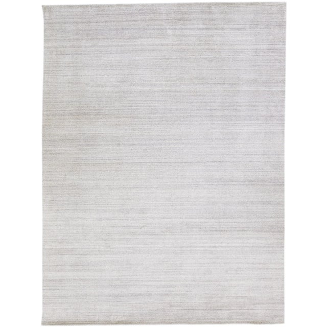 Textile 1960s Modern Handmade Gabbeh Style Wool Rug in Solid Gray Field For Sale - Image 7 of 7