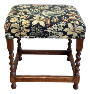 Vintage Barley Twist Stool With Tapestry Style Upholstery