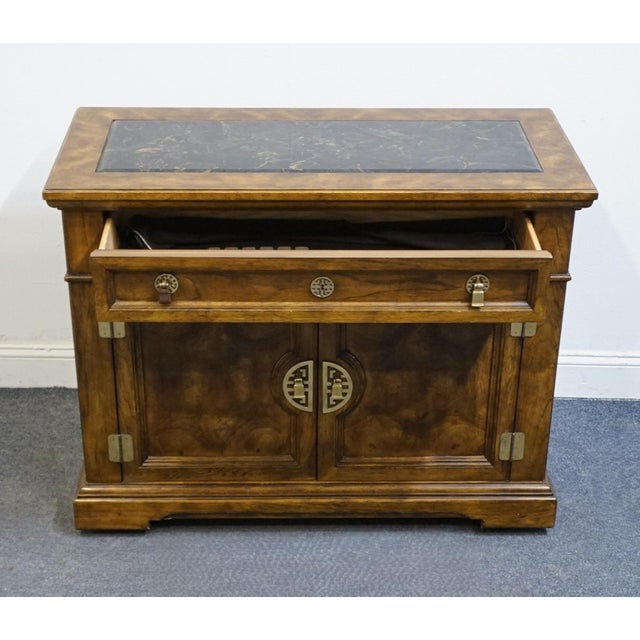 Bernhardt / Hibriten Burled Walnut Asian Chinoiserie Style 42" Server W. Granite Top For Sale In Kansas City - Image 6 of 14
