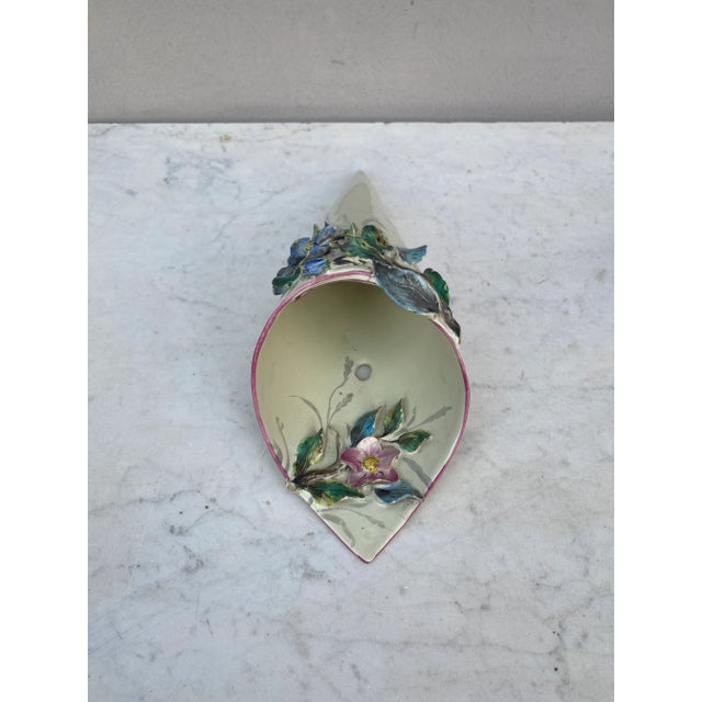 Late 19th Century French Majolica Wall Pocket With Flowers Circa 1890 For Sale - Image 5 of 5