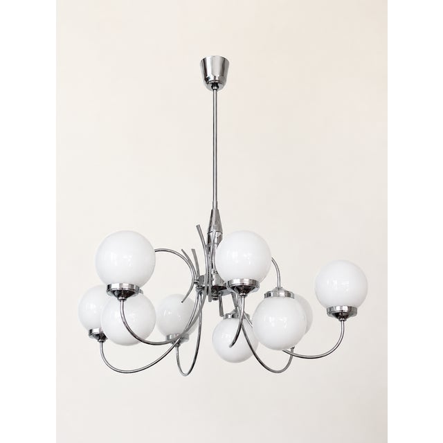 Metal Space Age Chrome and Opaline Glass Chandelier, 1970s For Sale - Image 7 of 10