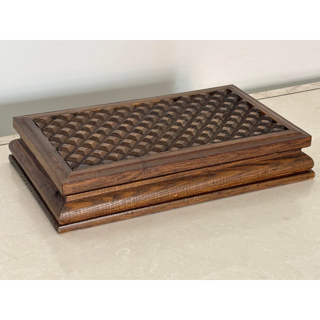 Rustic Mid 20th Century Wooden Jewelry Box, After Tramp Art For Sale - Image 3 of 6