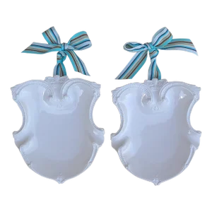 Antique French White Florentine Motif Trinket Trays - a Pair