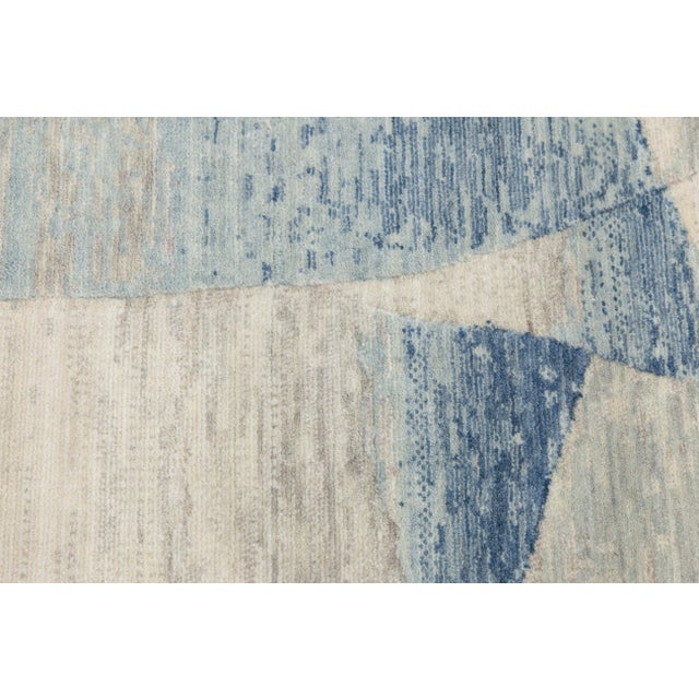 2020s 8x10 Abstract Azure & Sand Modern Hand-Loomed Wool & Nylon Area Rug For Sale - Image 5 of 10