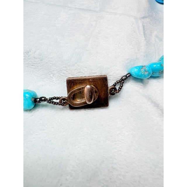 Turquoise 1970s Hand-Fabricated Sterling and Turquoise Nugget Necklace W/ Mosaic Inlay Clasp For Sale - Image 8 of 16