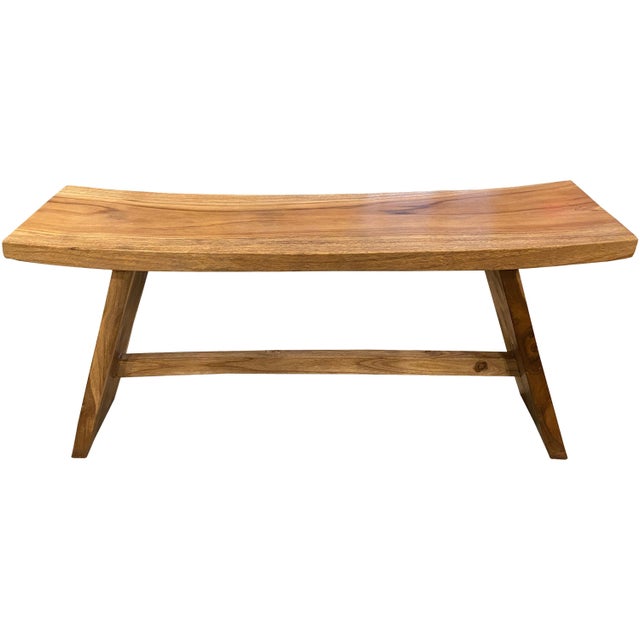 Reclaimed teak wood bench with a smooth, natural oil finish. The top is made from a solid teak slab. Please inquire. Own...