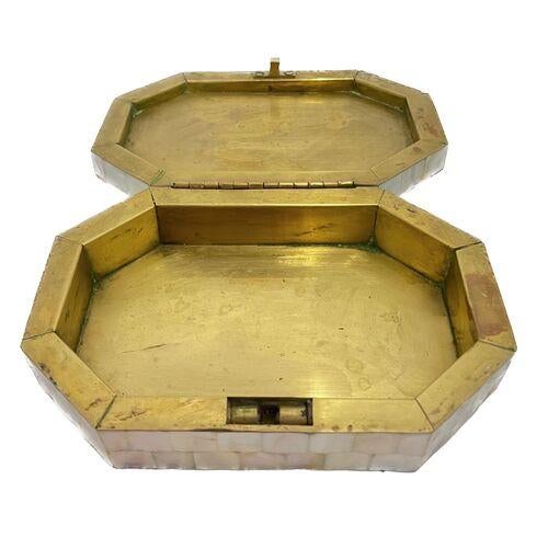 Wood Vintage Mother-of Pearl & Brass Lidded Box For Sale - Image 7 of 7