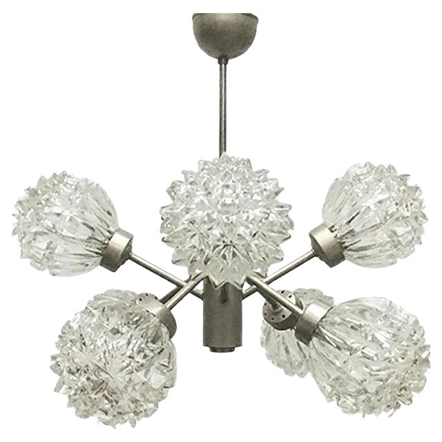 Mid-Century German Space Age Glass and Metal Chandelier from Richard Essig, 1960s For Sale