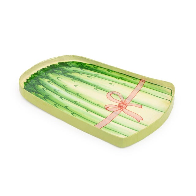 Rosenthal-Netter Inc. Painted Paper Mache Serving Tray, with asparagus bunch desin to the center, "Rosenthal-Netter Inc."...