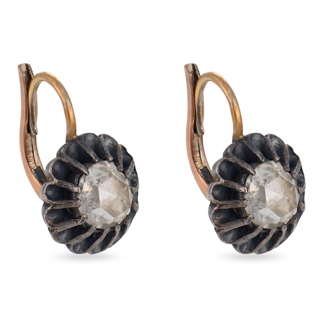 Victorian Late 19th Century Pair of Victorian Diamond 14k Rose Gold and Silver Drop Earrings For Sale - Image 3 of 5