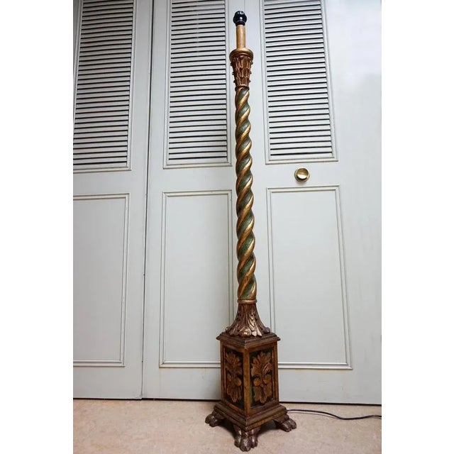 Italian Florentine Torchère Floor Lamp in Hand-Carved Gold-Gilt and Green Wood, 1950s For Sale - Image 13 of 13