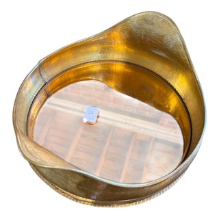 Italian Hammered Brass Organic Mirror Tray, 1970s For Sale