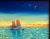 Oil painting on canvas board of a Chinese junk at sea, its sails illuminated by the setting sun, a crescent moon and...