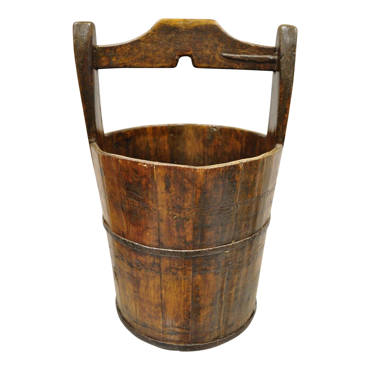 Antique French Country Primitive Large Wooden Water Well Bucket Pail With Handle Chairish
