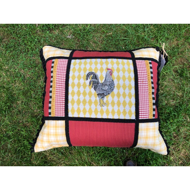 1990s French Country Rooster Needlepoint Accent Pillow For Sale - Image 5 of 5