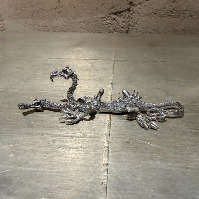 1980s Vintage 1986 Ral Partha Pewter 2-Headed Guardian Dragon Miniature For Sale - Image 5 of 16