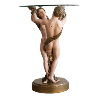 1972 French Studio a.r.p. Painted Neoclassical Figural Pedestal Side Table For Sale