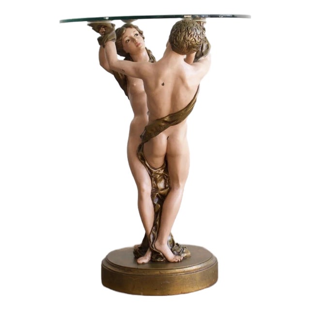1972 French Studio a.r.p. Painted Neoclassical Figural Pedestal Side Table For Sale