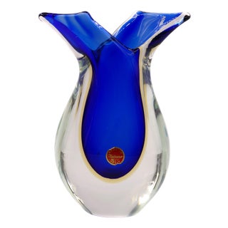 Vintage Sinuous Murano Glass Vase in Blue, Italy, 1980s For Sale