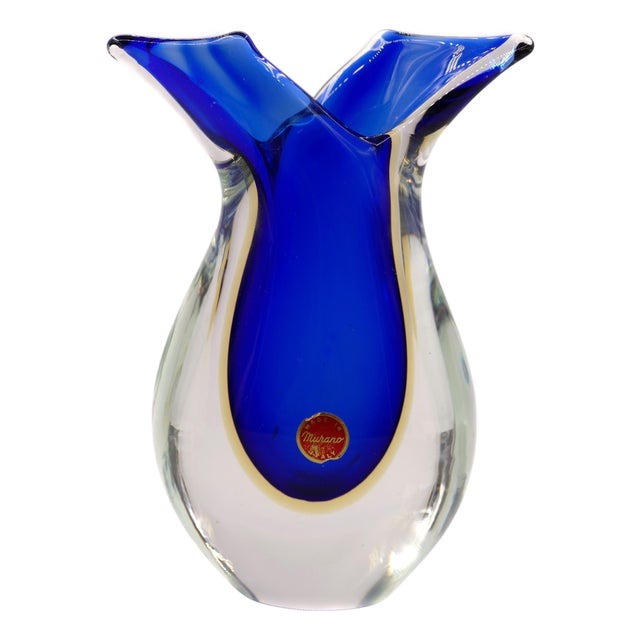 Vintage Sinuous Murano Glass Vase in Blue, Italy, 1980s For Sale