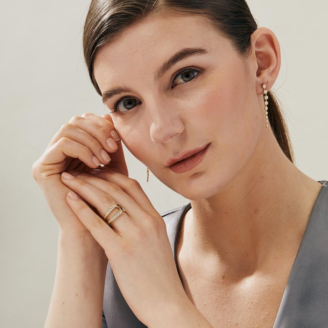 Syna Yellow Gold Hex Duster Earrings with Diamonds, a Pair For Sale - Image 4 of 5