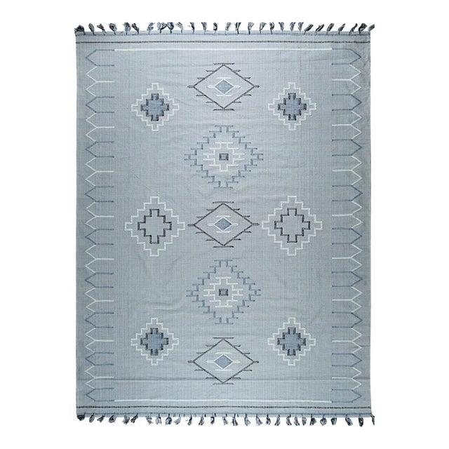 4x6 Rustic Penelope Silver Geometric Modern Flatweave Carpet Rug For Sale