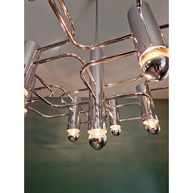 Geometric Chrome Metal Chandelier by Gaetano Sciolari for Boulanger, 1970s For Sale - Image 6 of 15