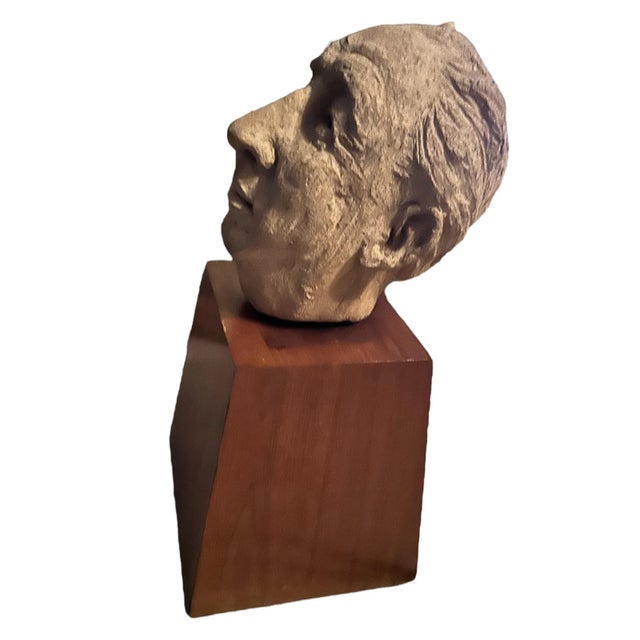 Mid Century Clay Head Sculpture on Wood Base For Sale - Image 4 of 5