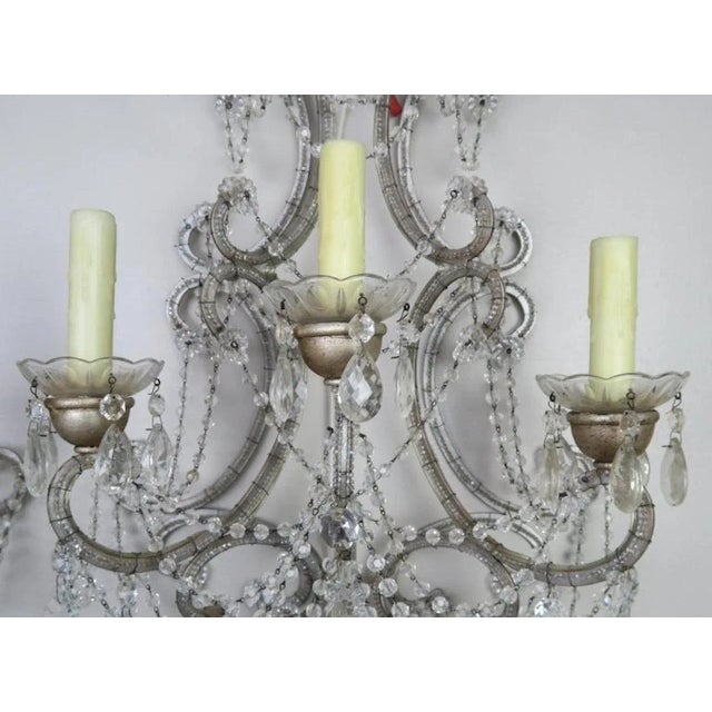 Transparent Pair of Six-Light Italian Crystal Beaded Sconces For Sale - Image 8 of 9