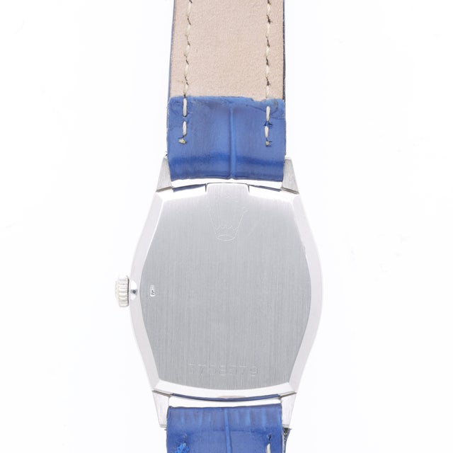 Vintage Rolex Cellini Geneve 23mm 18k White Gold Blue Dial Ladies Manual Watch For Sale - Image 9 of 9