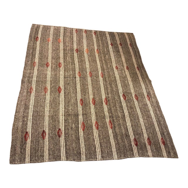 1960s Vintage Handmade Nomadic Wool Kilim Rug- 7′2″ × 8′11″ For Sale