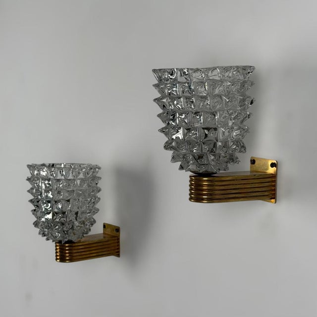 1940s Rostrato Glass Wall Sconces by by Ercole Barovier for Barovier & Toso, 1940s, Set of 2 For Sale - Image 5 of 18