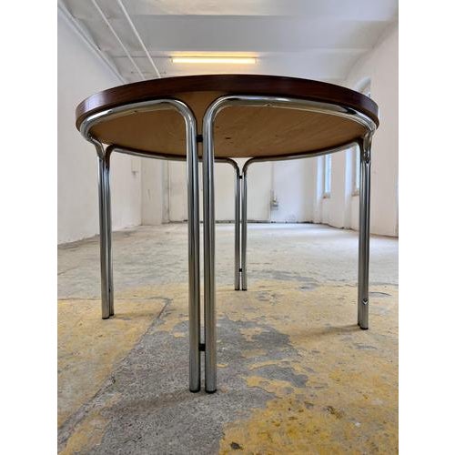 Round Dining Table in Rosewood and Chrome For Sale - Image 6 of 11