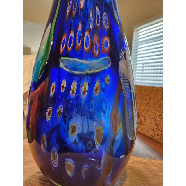 Mid 20th Century Stunning 25" Murano Cobalt Blue Millefiori Vase Hand-Blown Statement Piece For Sale In Dallas - Image 6 of 12