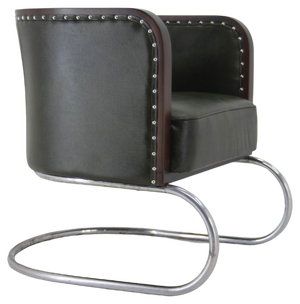 Bauhaus Tubular Armchair in Green Leather, 1930s